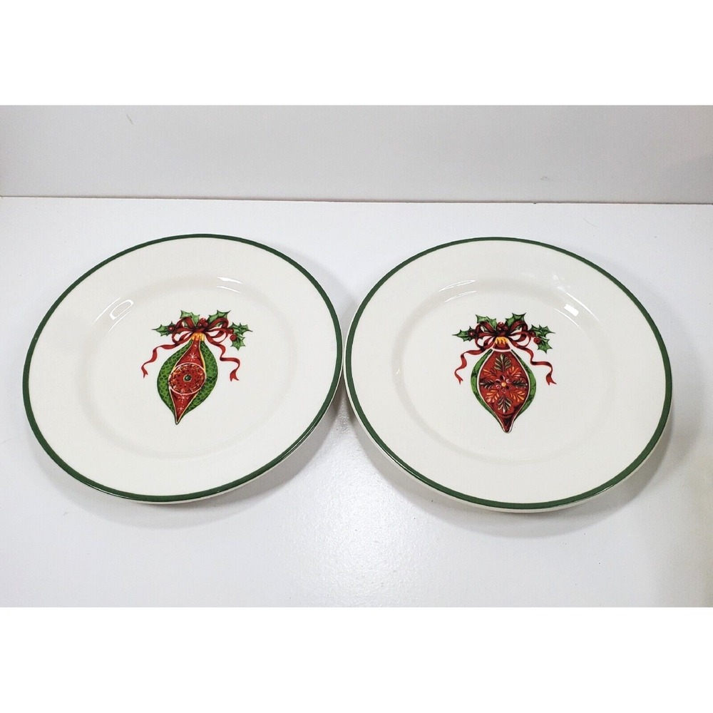 Christopher Radko Traditions Holiday Celebrations 2 Salad Bread Plates 8 1/4"